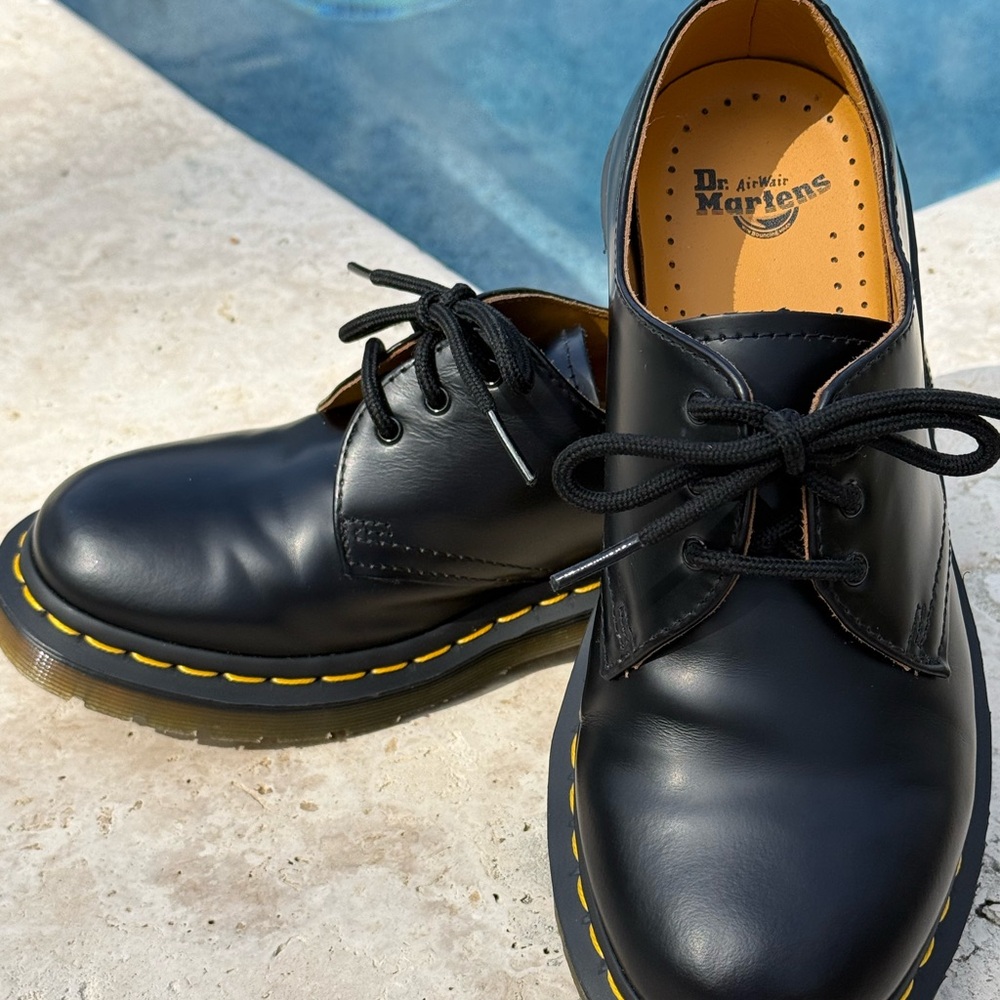Dr. Martens Black Leather Oxfords with Yellow Stitching - Picture 5 of 8
